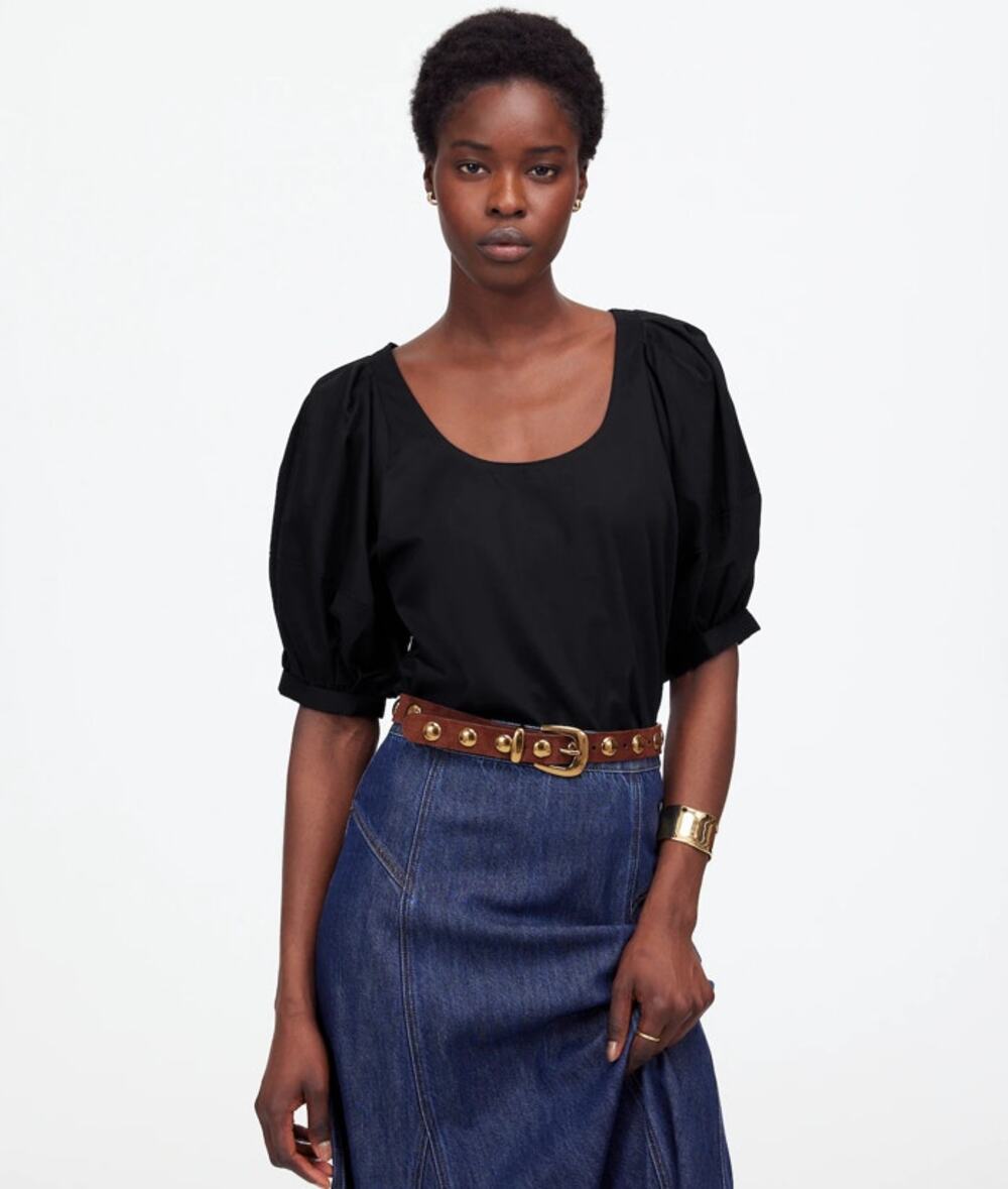 Madewell Relaxed Scoop Neck Puff Short-Sleeve Top WMNS S Black Cotton Pullover